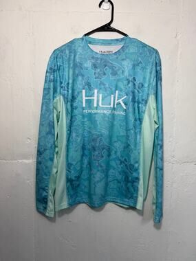 HUK Icon X Camo Long Sleeve Shirt Mens Blue Fishing Size Small